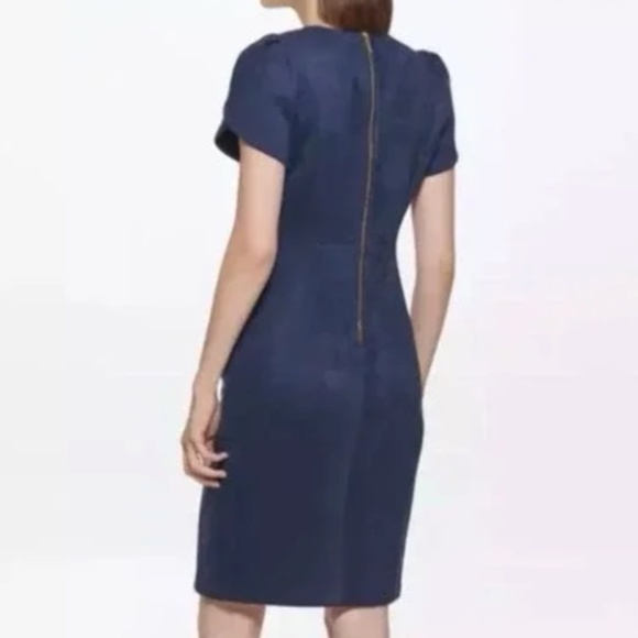 🛍️Sale🛍️ Calvin Klein Faux Suede Puff Sleeve Sheath Dress - Blue Size 16 - Picture 2 of 10